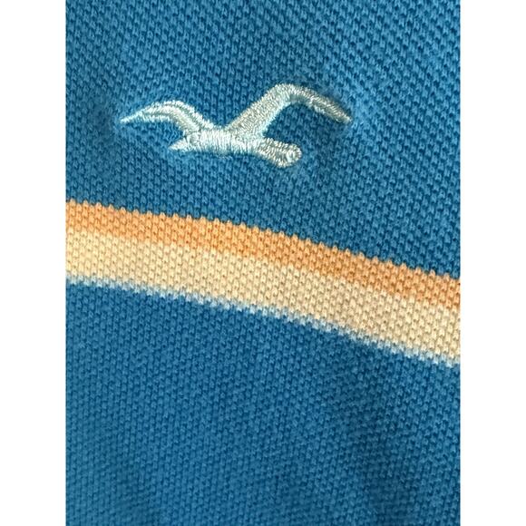 Hollister Y2K Polo Shirt Mens Large Teal Striped Seagull Logo Pico Knit Preppy - Picture 3 of 8